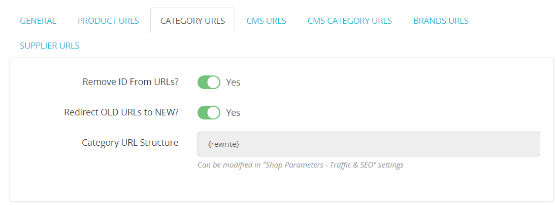 category url settings